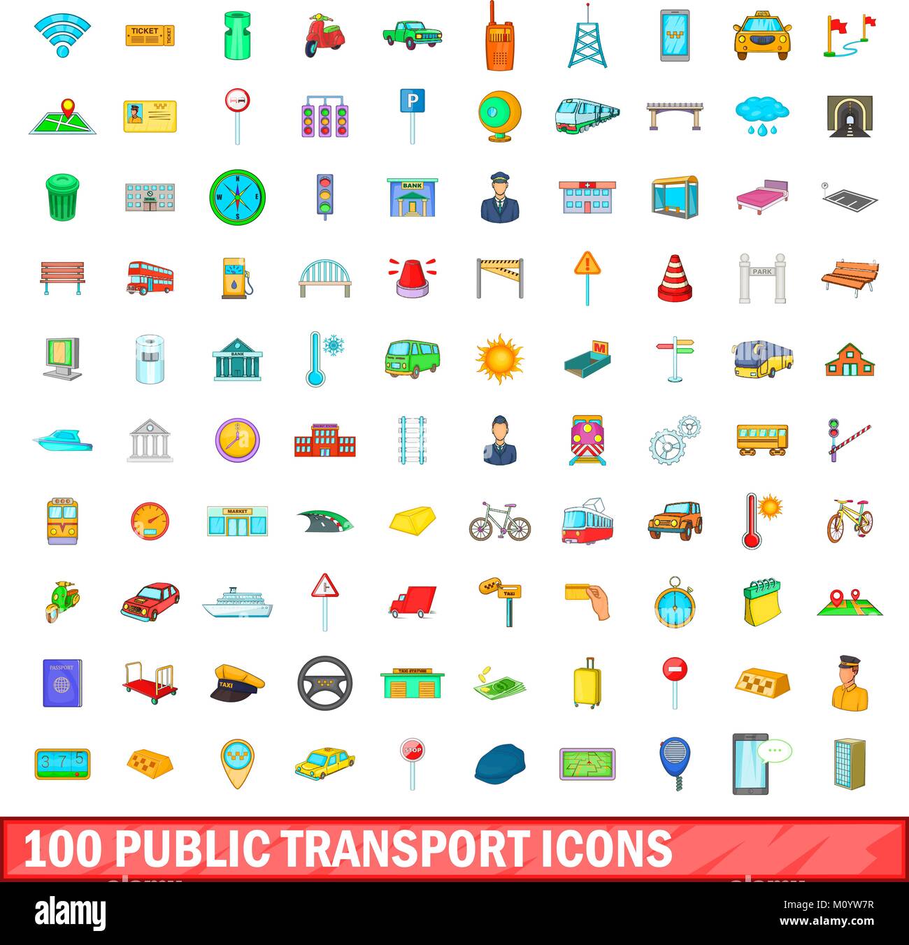 100 public transport icons set, cartoon style Stock Vector Image & Art ...