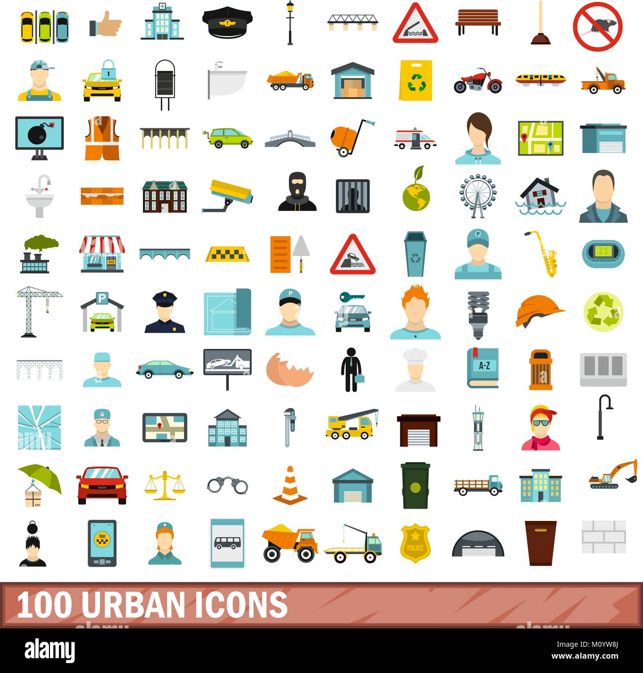 100 urban icons set, flat style Stock Vector Image & Art - Alamy