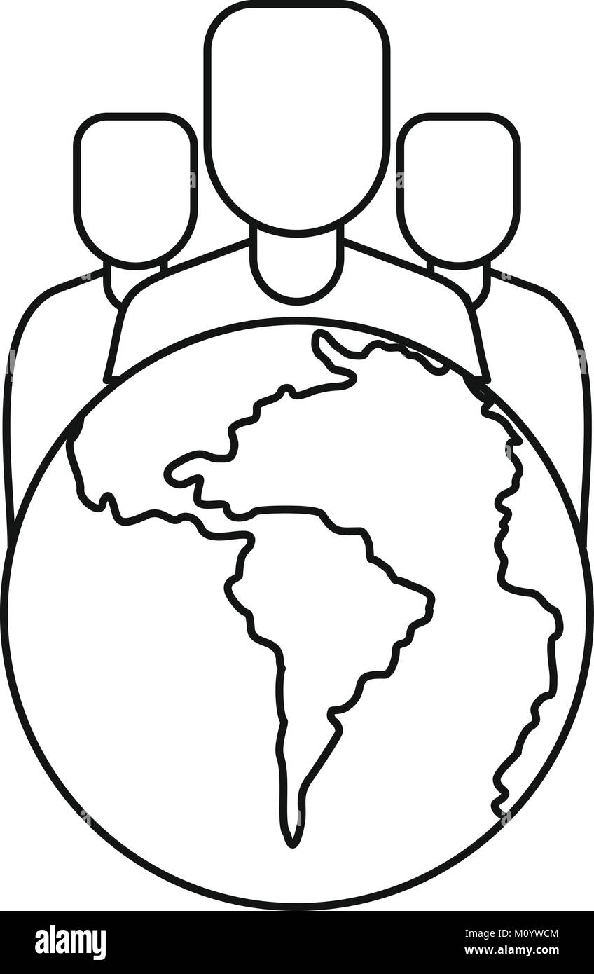 World planet and people icon, outline style Stock Vector Image & Art ...