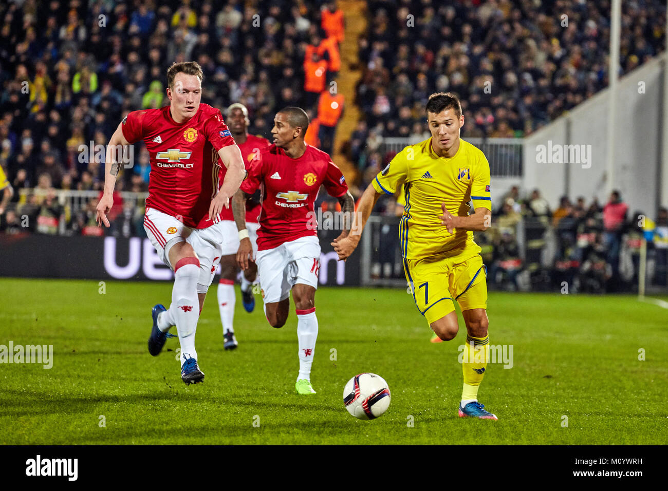 Philip Jones, Game moments in match 1/8 finals of the Europa League between FC 'Rostov' and 'Manchester United', 09 March 2017 in Rostov-on-Don, Russi Stock Photo