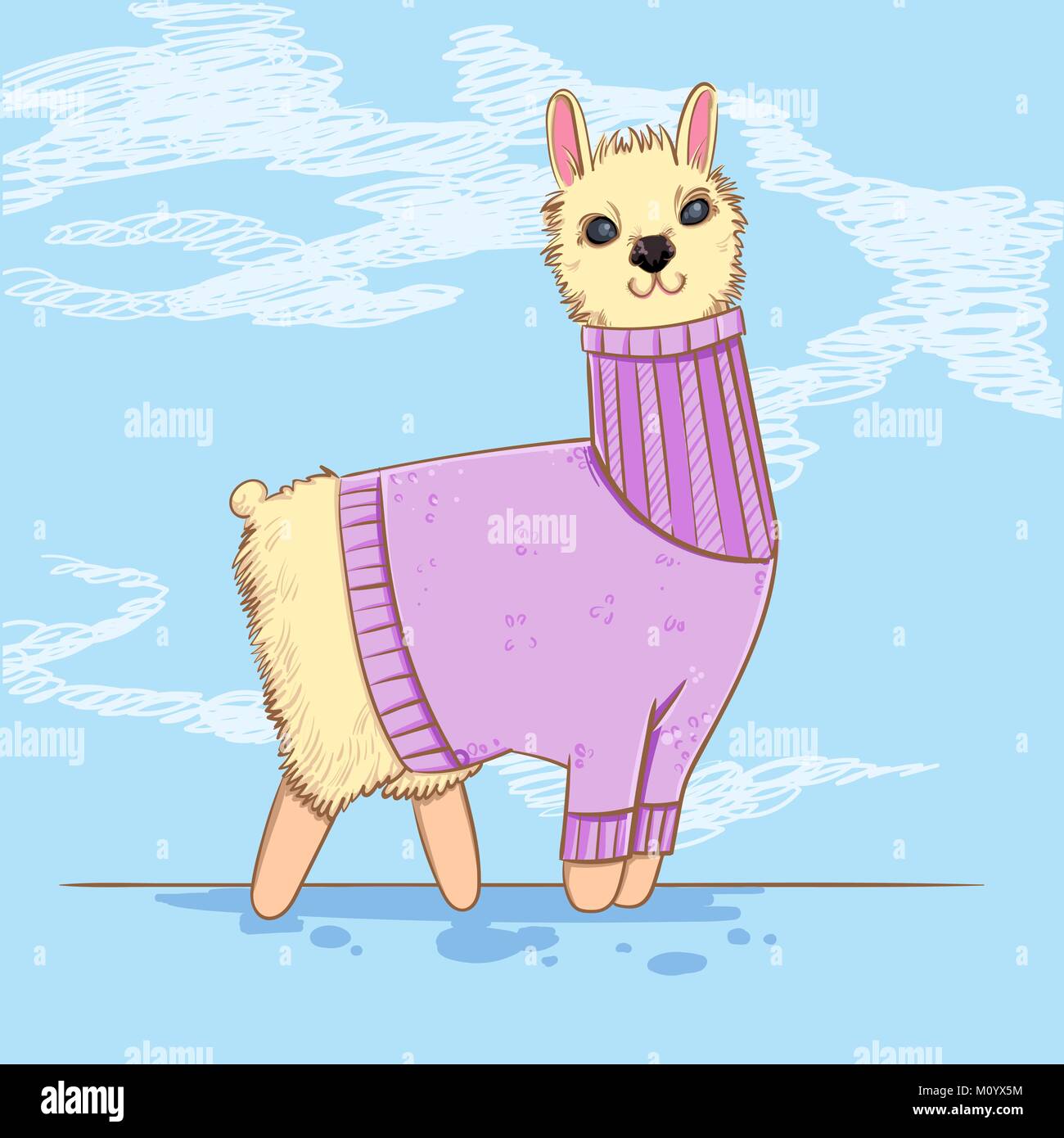 Cute alpaca or lama in a sweater on 