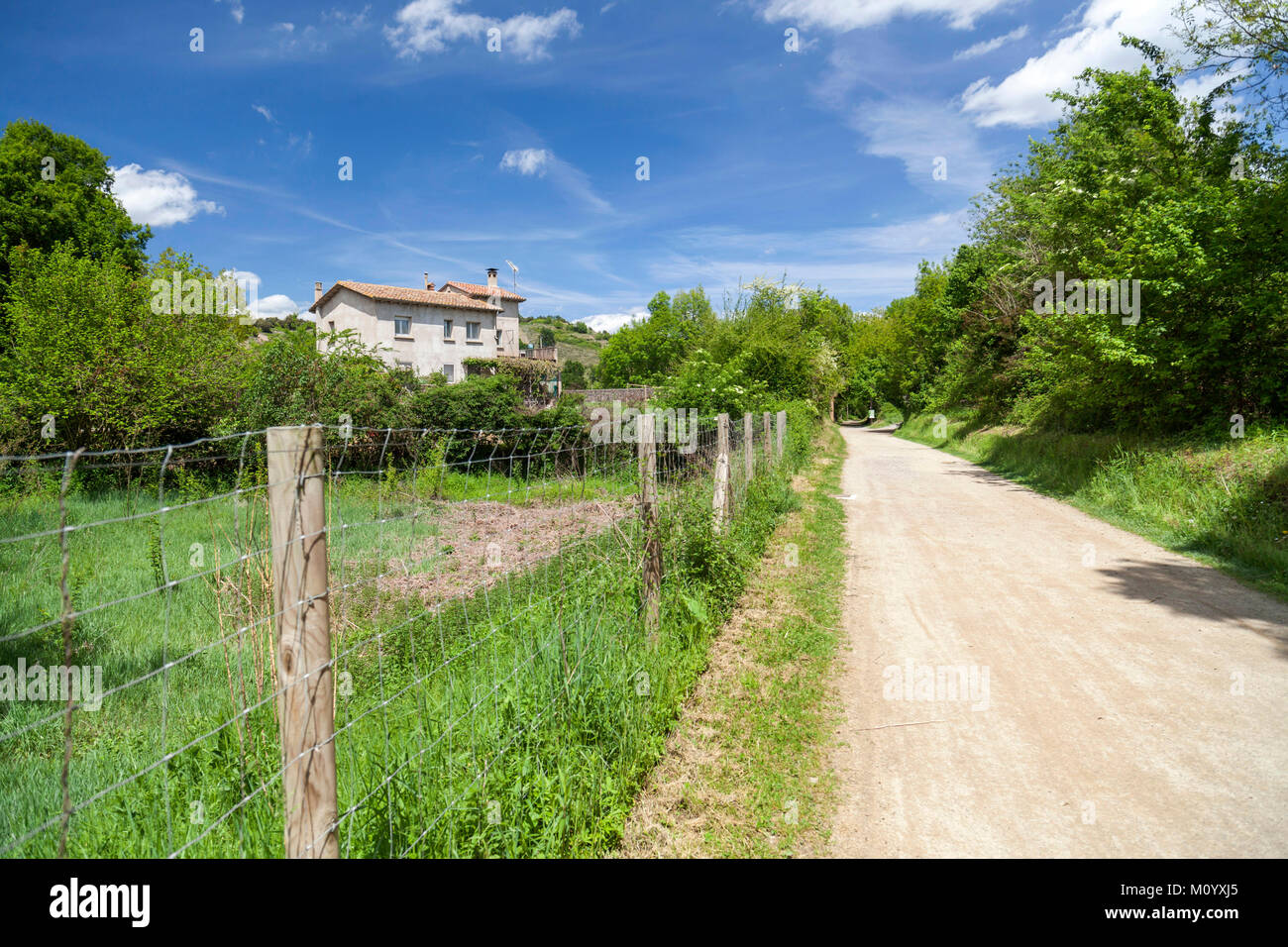 Landscape in Garrotxa region,touristic route,Ruta del carrilet in Olot,Catalonia,Spain. Stock Photo