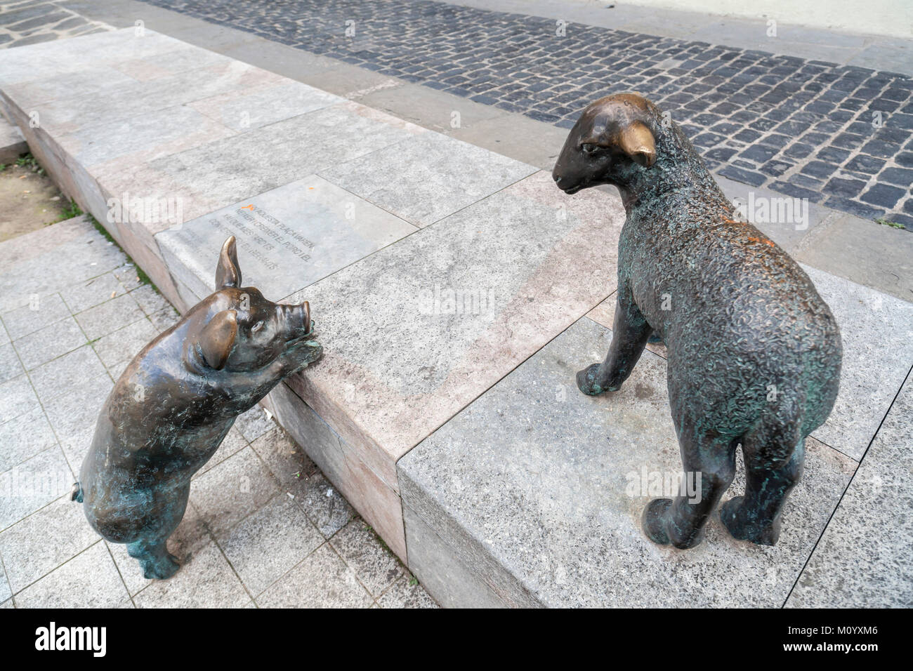 Urban art, Porc i Xai, Pig and lamb by Angel Rigall.Olot,Catalonia,Spain. Stock Photo