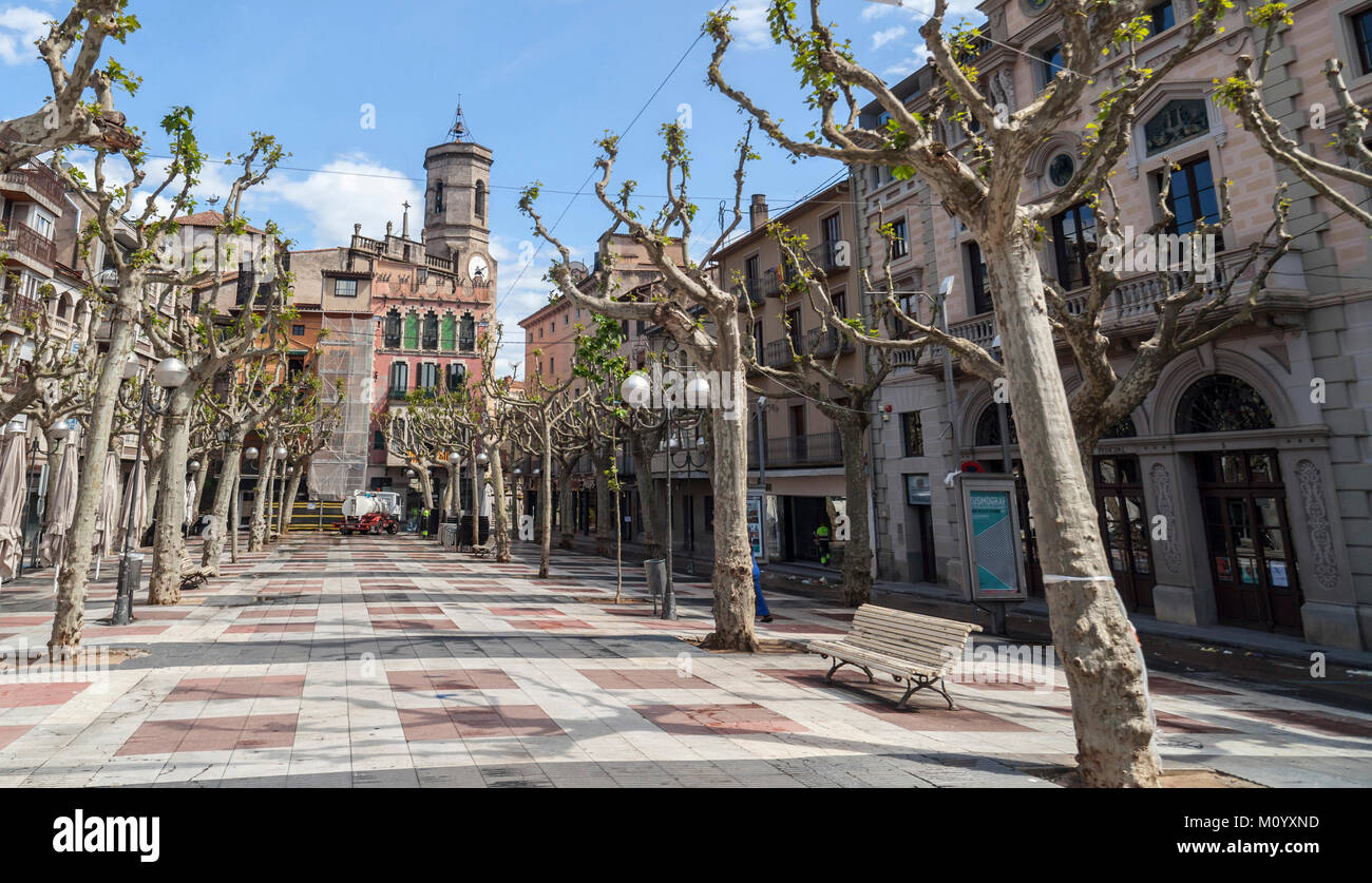 City view,street promenade in Olot,Catalonia,Spain. Stock Photo