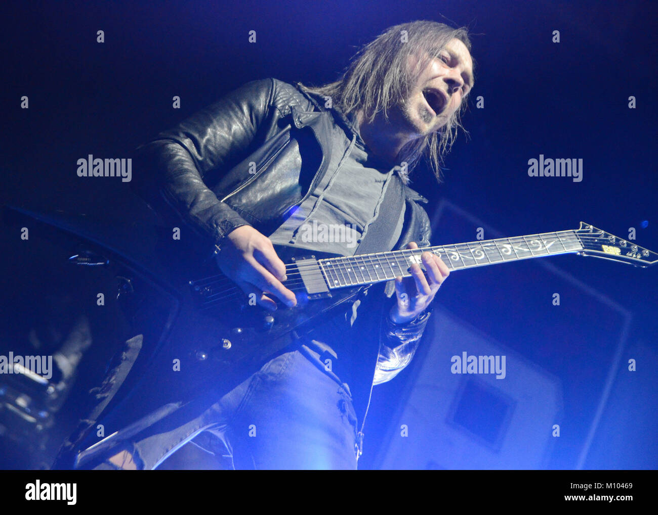 Green Bay, Wisconsin, USA. 24th Jan, 2018. Guitarist Michael Paget of the band Bullet For My Valentine performs at the Resch Center in Green Bay, Wisconsin. Ricky Bassman/CSM/Alamy Live News Stock Photo