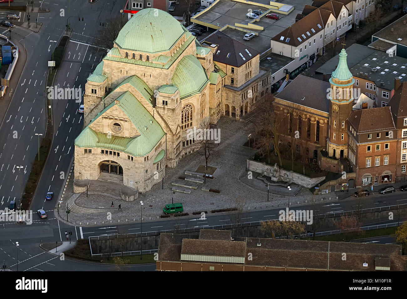 Aerial view, Jewish Synagogue Essen, Exhibition, Essen, Ruhr area, North Rhine-Westphalia, Germany, Europe, birds-eyes view, aerial view, aerial photo Stock Photo
