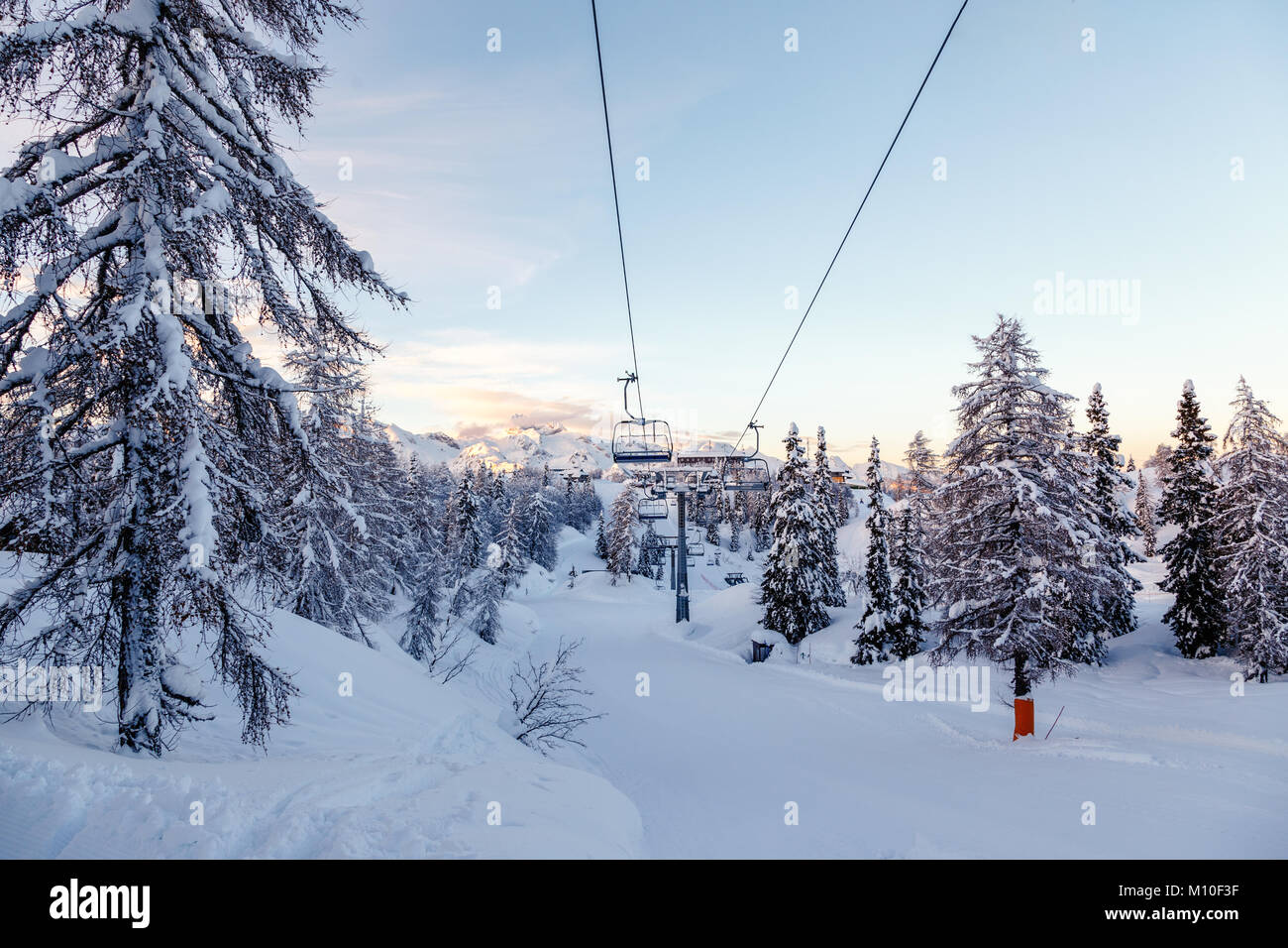 Ski center of Vogel, Triglav natural park, Julian Alps, Slovenia, Europe. Stock Photo