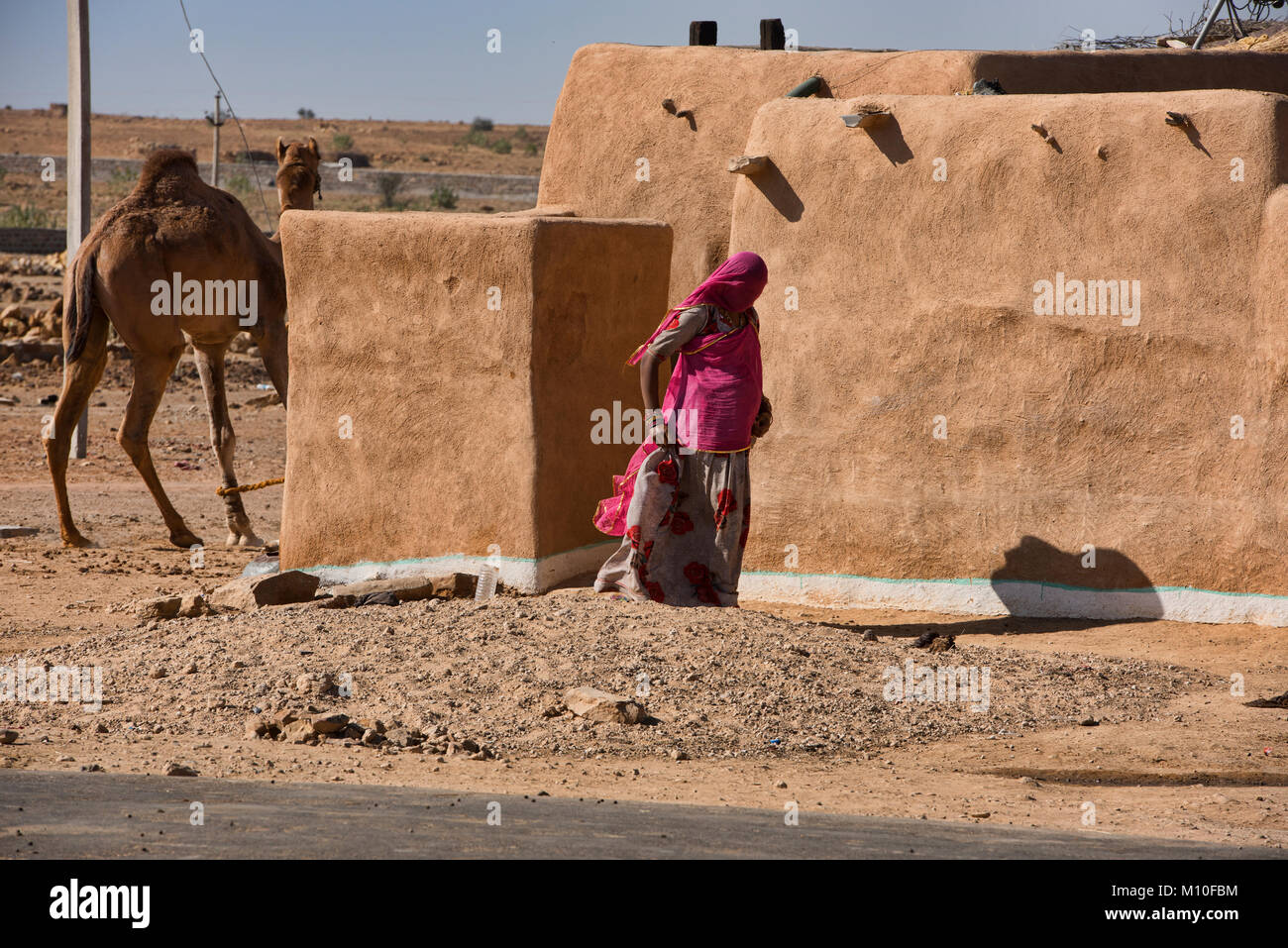 Rural community in the Thar Desert, Rajasthan, India Stock Photo