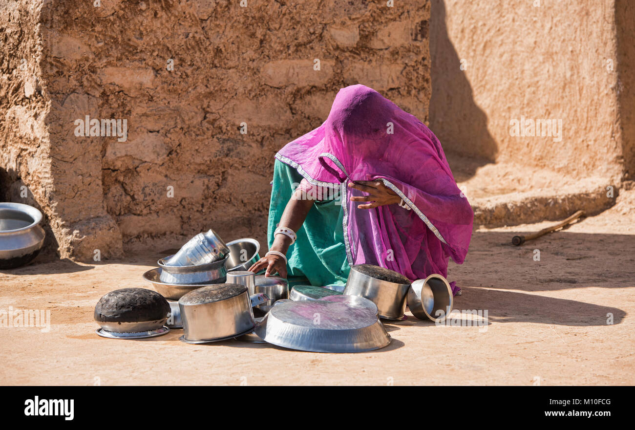 Woman in a rural community in the Thar Desert, Rajasthan, India Stock Photo
