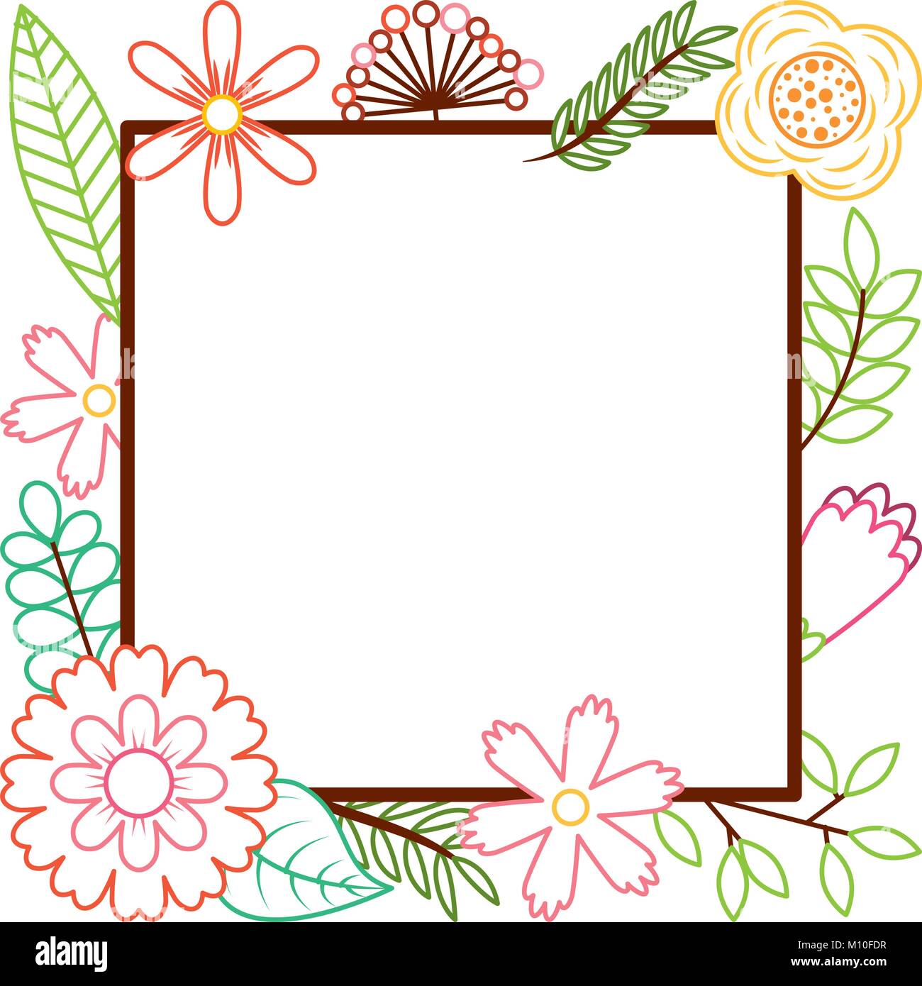 frame from wild flowers greeting card template design Stock Vector