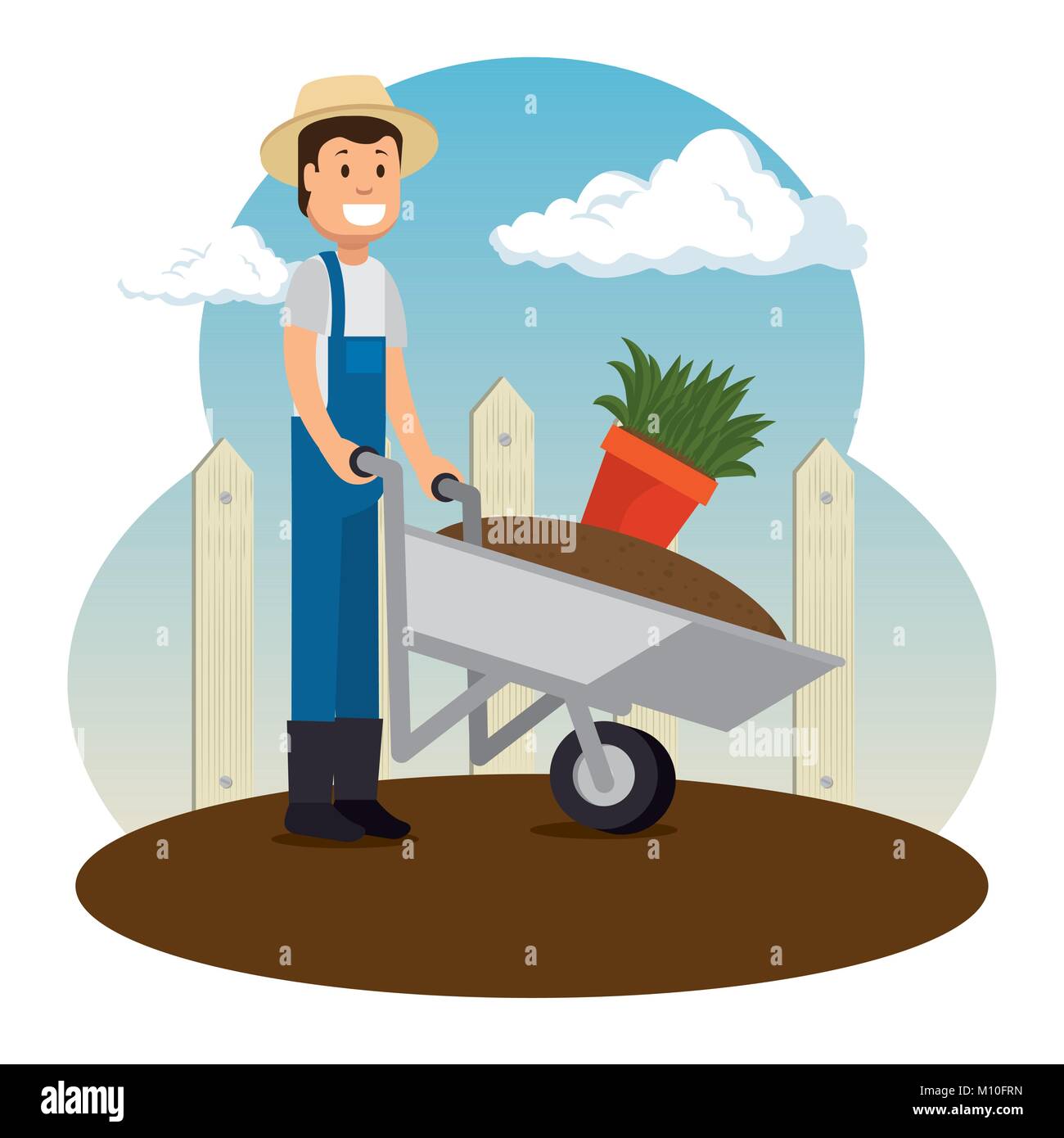 farmer working in the garden gardening concept vector illustration ...