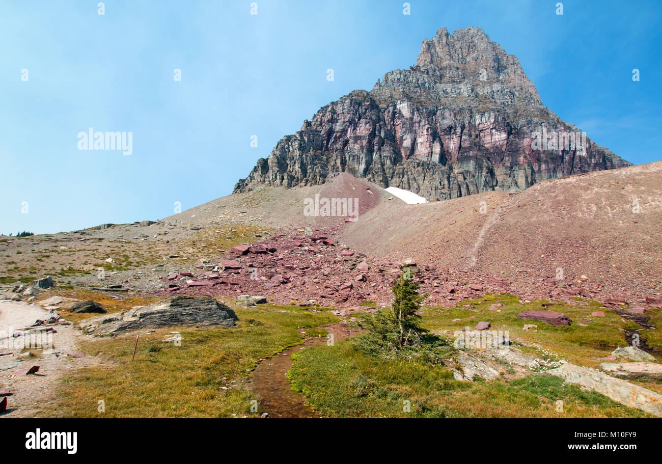 Clement Mountain as seen from Hidden Lake trail on Logan Pass in Glacier National Park during the 2017 fall fires in Montana United States Stock Photo