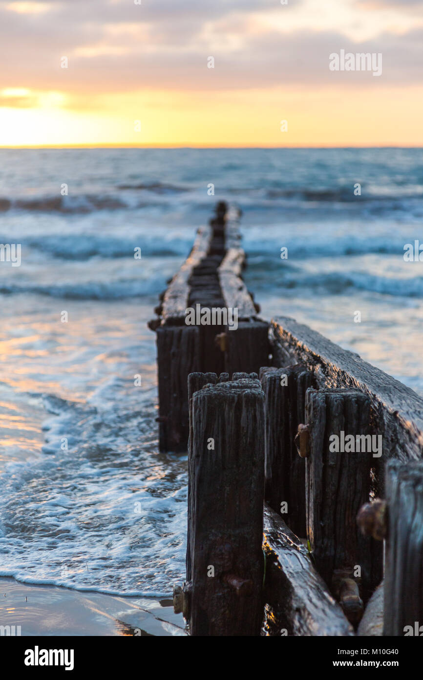 Sunrise over the erosion Groynes in Victor Harbor Stock Photo - Alamy