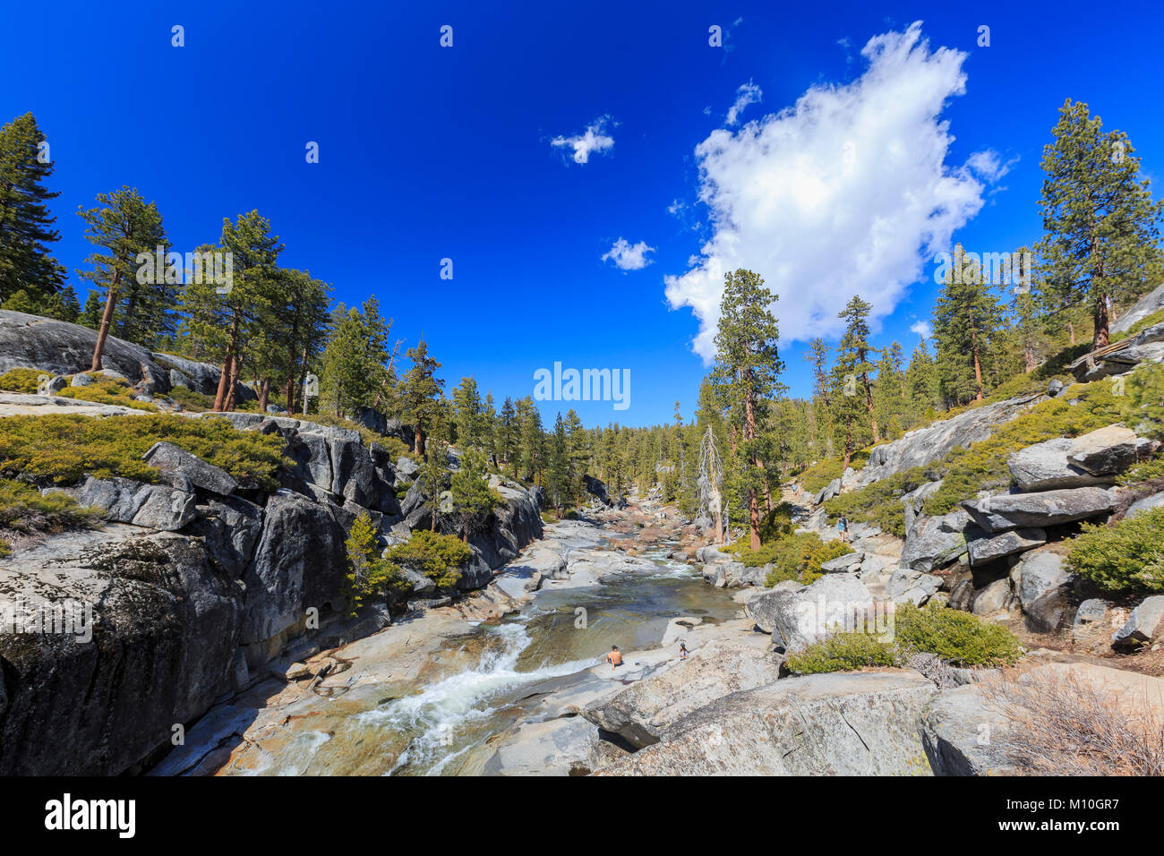 The river at the top of Upper Yosemite Fall Trail in good sunny weather Stock Photo