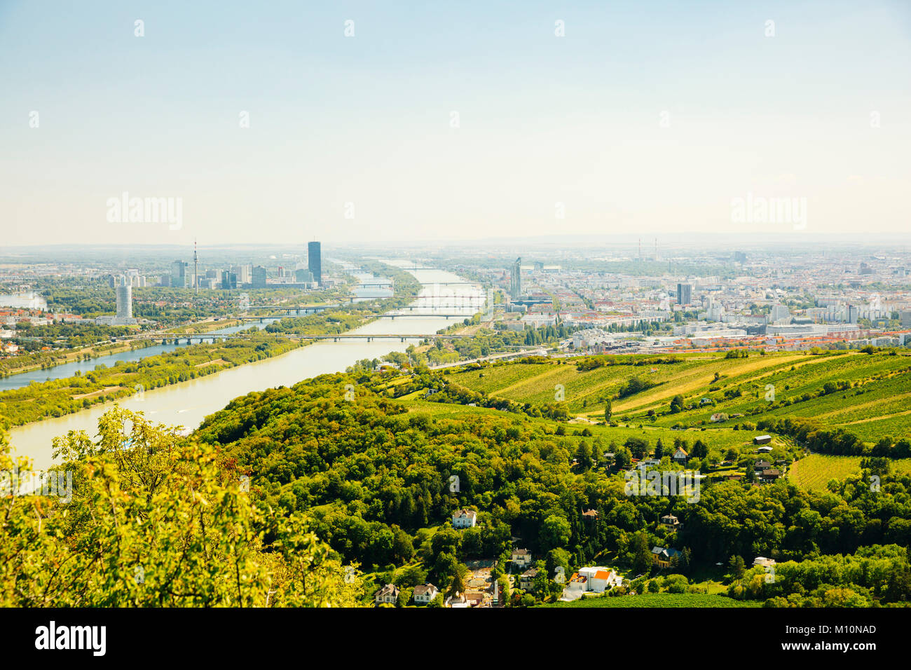 Blick auf Wien und Donau vom Leopoldsberg, Wien, Österreich Stock Photo