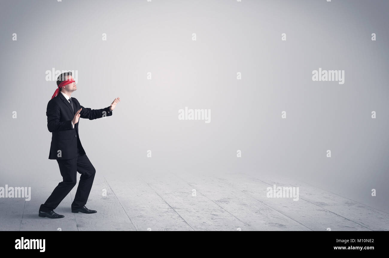 Blindfolded man point at screen Royalty Free Vector Image