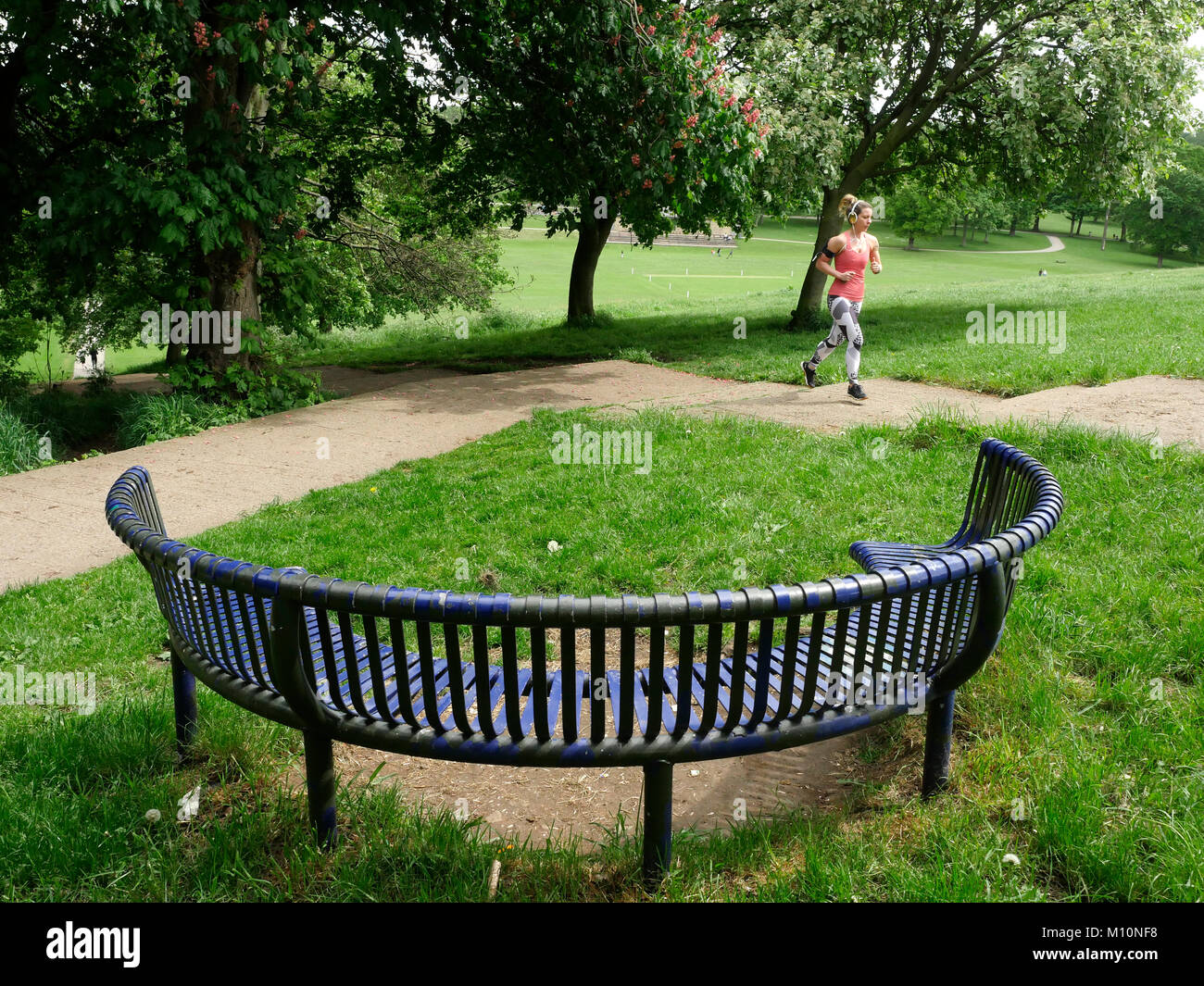 Runner training on steps in Roundhay Park, Leeds, West Yorkshire