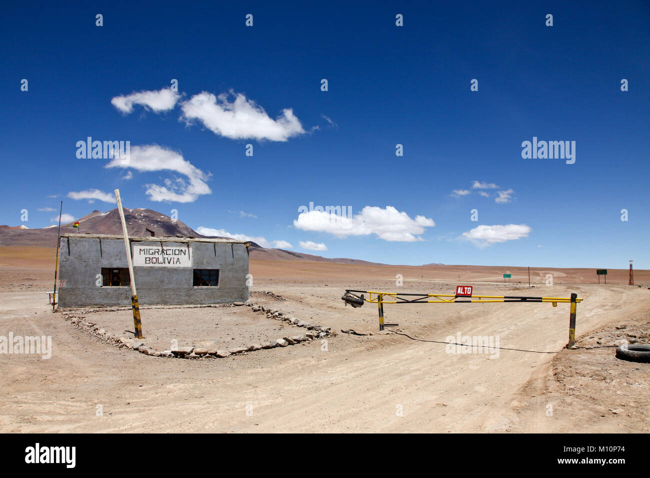 Sur L’pez or Sud L’pez Province, Altiplano of Bolivia, 2011: border post between Bolivia and Chile Stock Photo