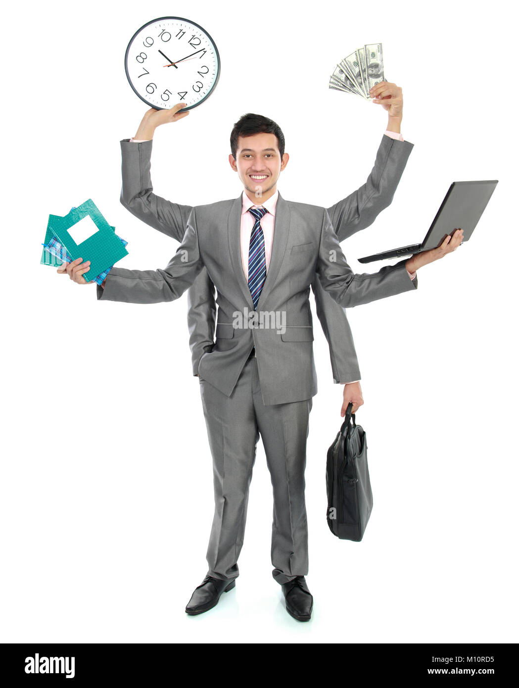 potrait of busy business man, do more than one job Stock Photo