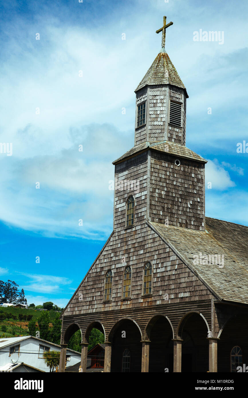 Chiloe Island, Achao (Chile): Church of Santa Maria de Loreto, UNESCO World Heritage Site, outer view Stock Photo