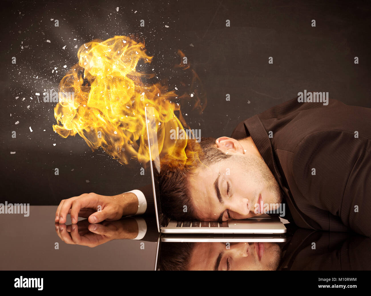 stick figure banging head on keyboard