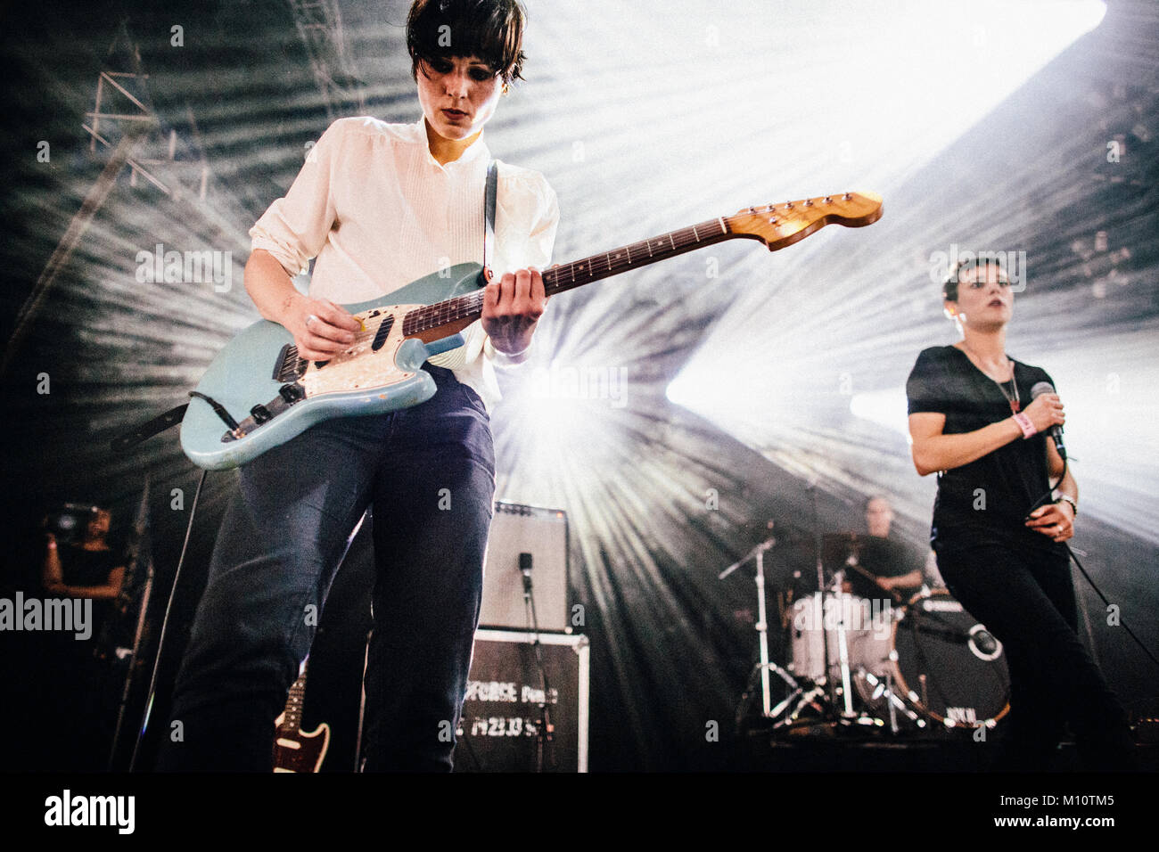 The English postpunk band Savages performs a live concert at Roskilde
