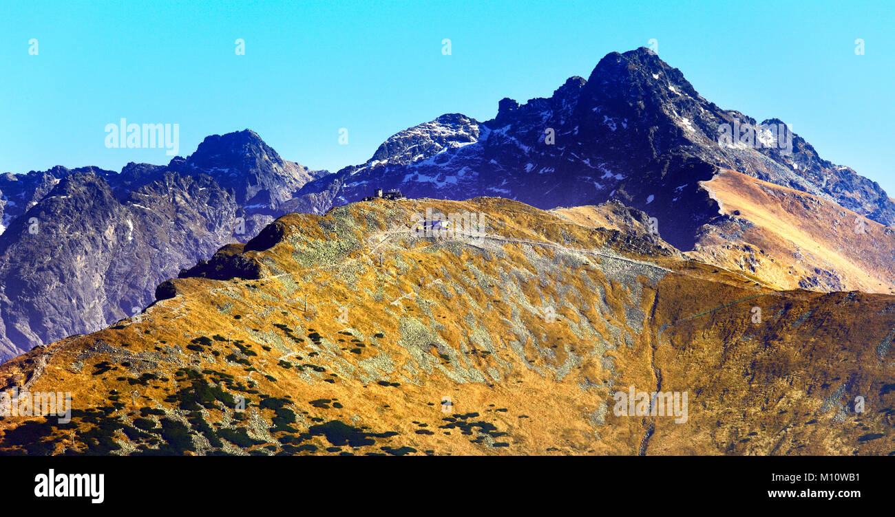 Poland, Tatra Mountains, Zakopane - Kasprowy Wierch, Beskid, Swinica Zawratowa Turnia, Koscielec and Granaty peaks and High Tatra in background Stock Photo