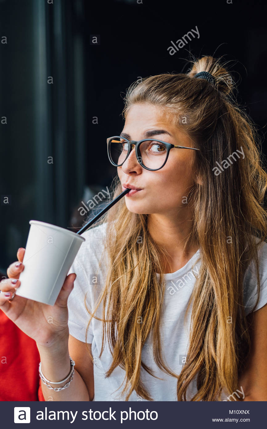 Funny Woman Drinking Iced Coffee Funny Woman Drinking Iced Coffee