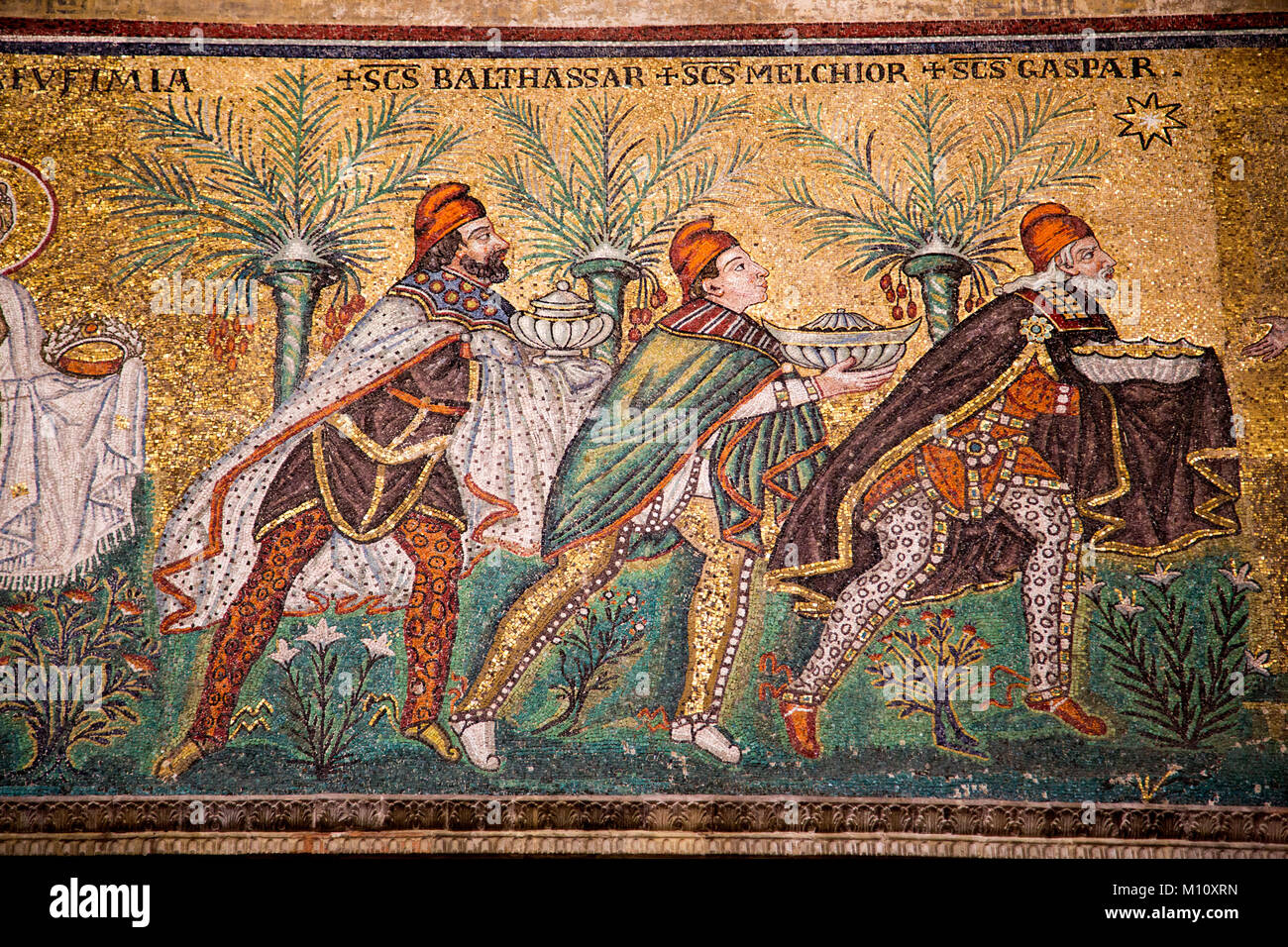Mosaics of the Three Wise Men in Basilica Di Sant Apollinaris Nuovo in Ravenna Italy Stock Photo