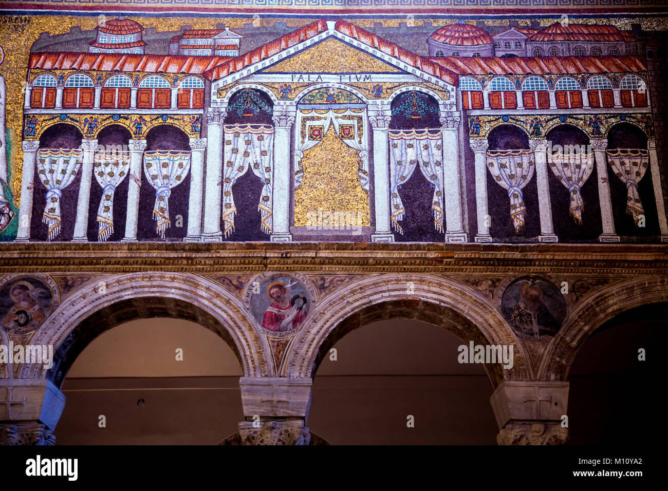 Mosaic of the Palace of Theodoric in Basilica Di Sant Apollinare Nuovo Italy Stock Photo
