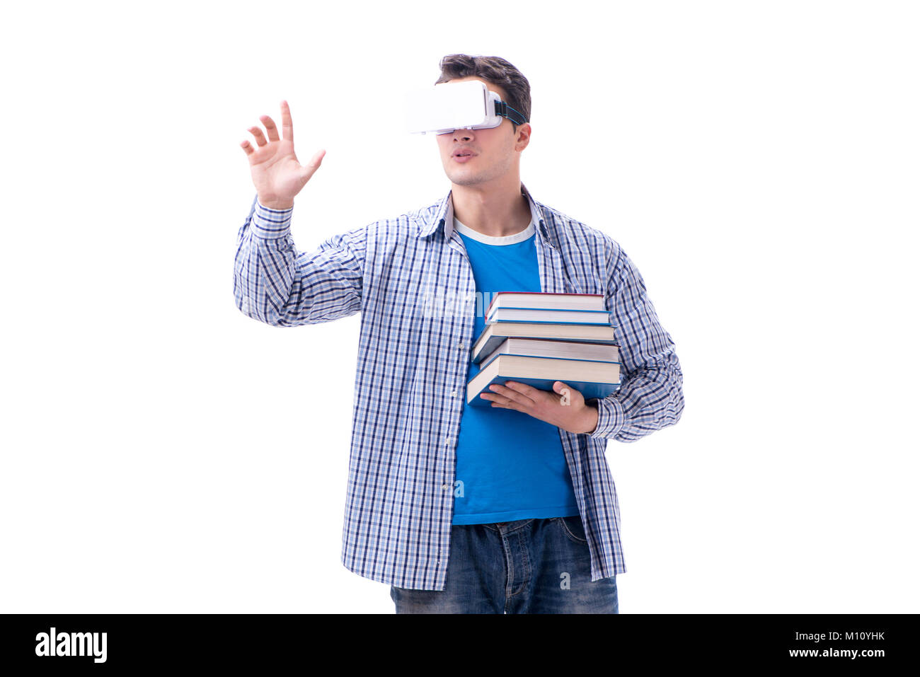 Young man wearing virtual reality VR glasses Stock Photo - Alamy