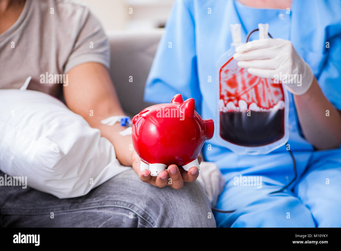 Patient getting blood transfusion in hospital clinic Stock Photo Alamy