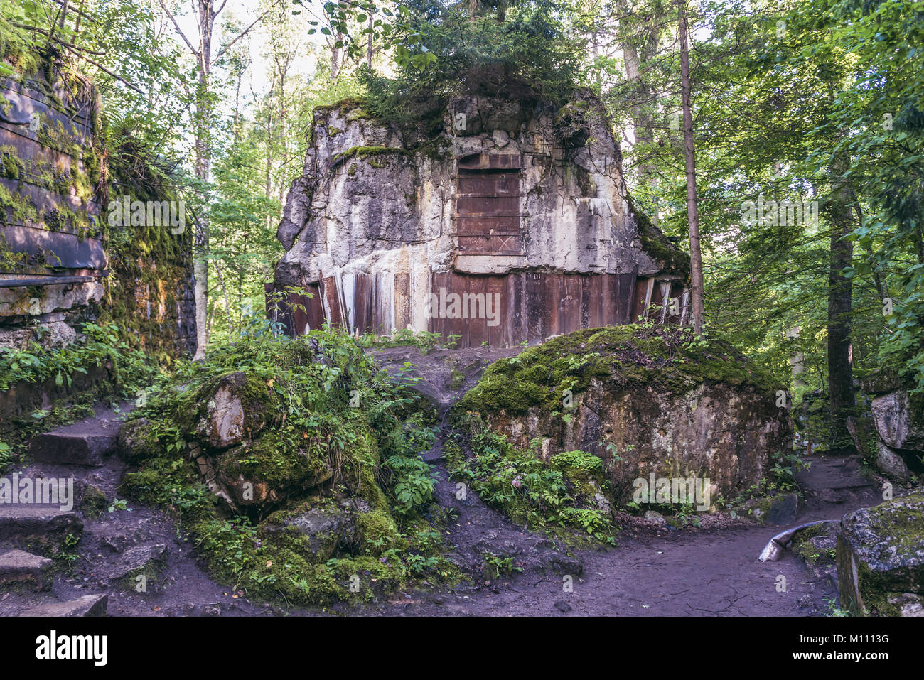 Ruins of Hitler's bunker in Wolf's Lair, headquarters of Adolf Hitler and Nazi Supreme Command of Armed Forces in WW2 near Gierloz village, Poland Stock Photo