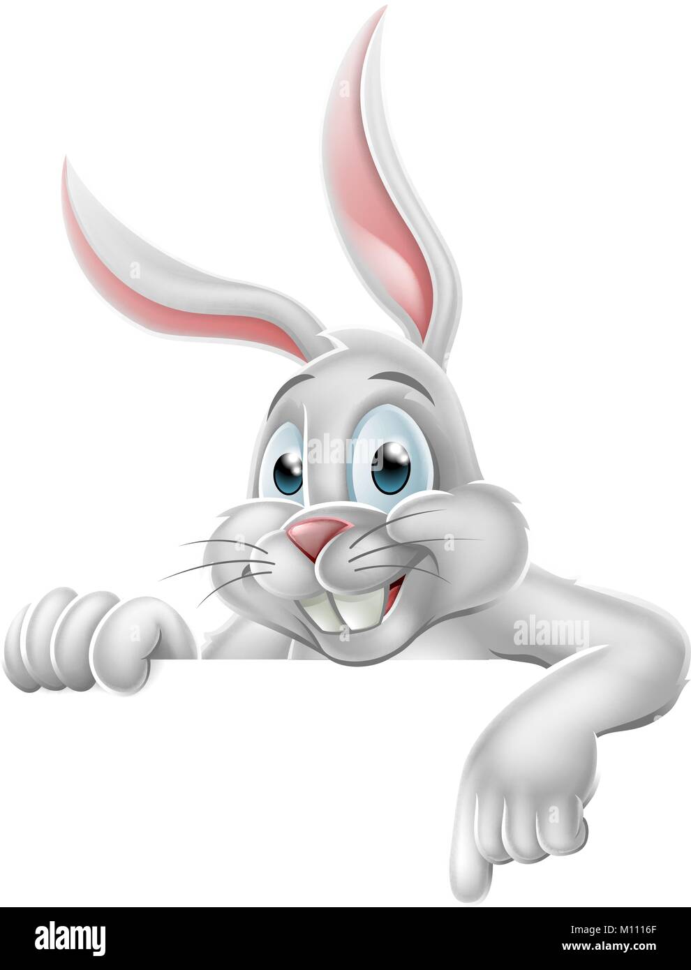 Peeking Easter Bunny Rabbit Pointing Cartoon Sign Stock Vector