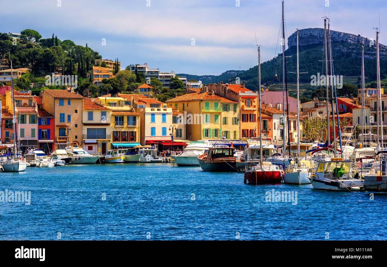 Colorful houses in the popular resort town Cassis by Marseilles, Provence, France Stock Photo