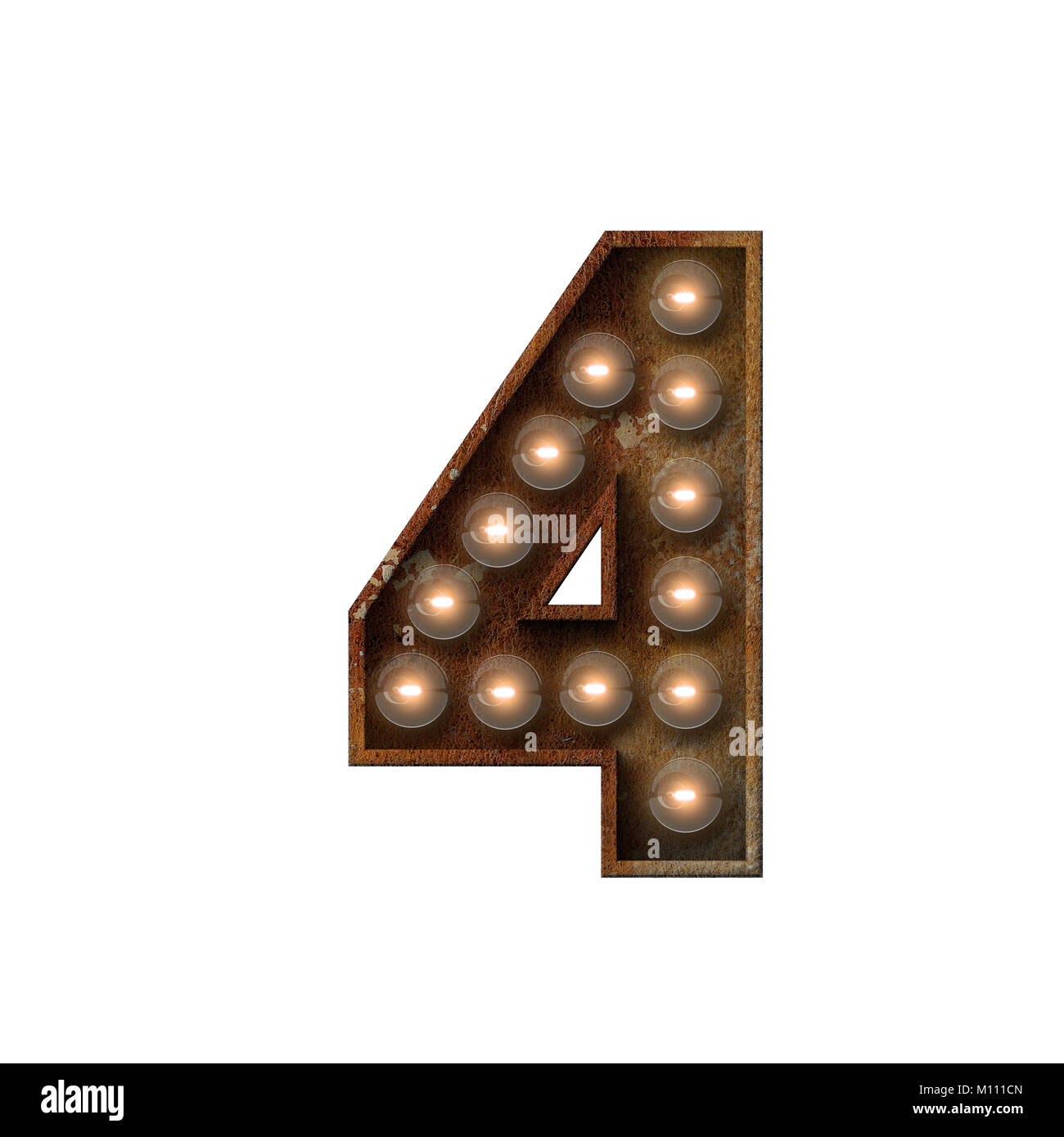 Rusted metal number 4 light bulb font. 3D Rendering Stock Photo - Alamy