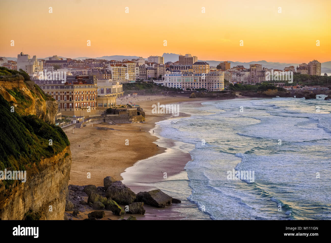 Biarritz city and its famous sand beaches - Miramar and La Grande Plage, Bay of Biscay, Atlantic coast, France Stock Photo