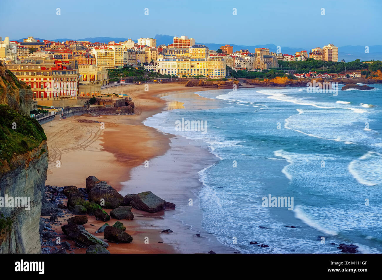 Biarritz city and its famous sand beaches - Miramar and La Grande Plage, Bay of Biscay, Atlantic coast, France Stock Photo