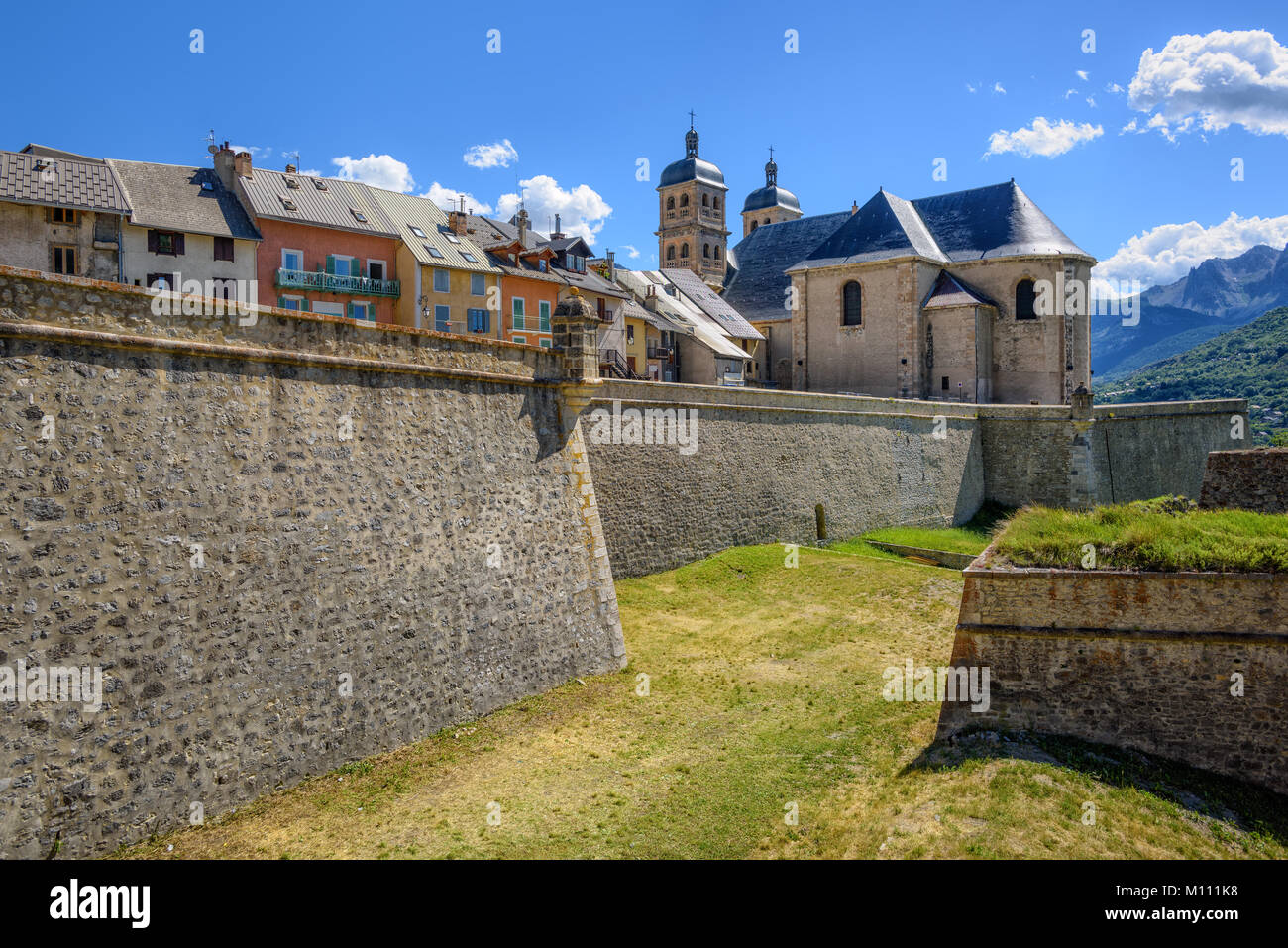 The City Walls of the Old Town of Briancon, built by Vauban, are Unesco World Culture Heritage site. Briancon is the highest city in France. Stock Photo