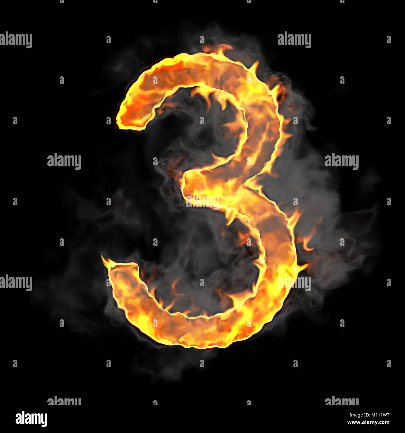 Burning and flame font 3 numeral over black background Stock Photo - Alamy