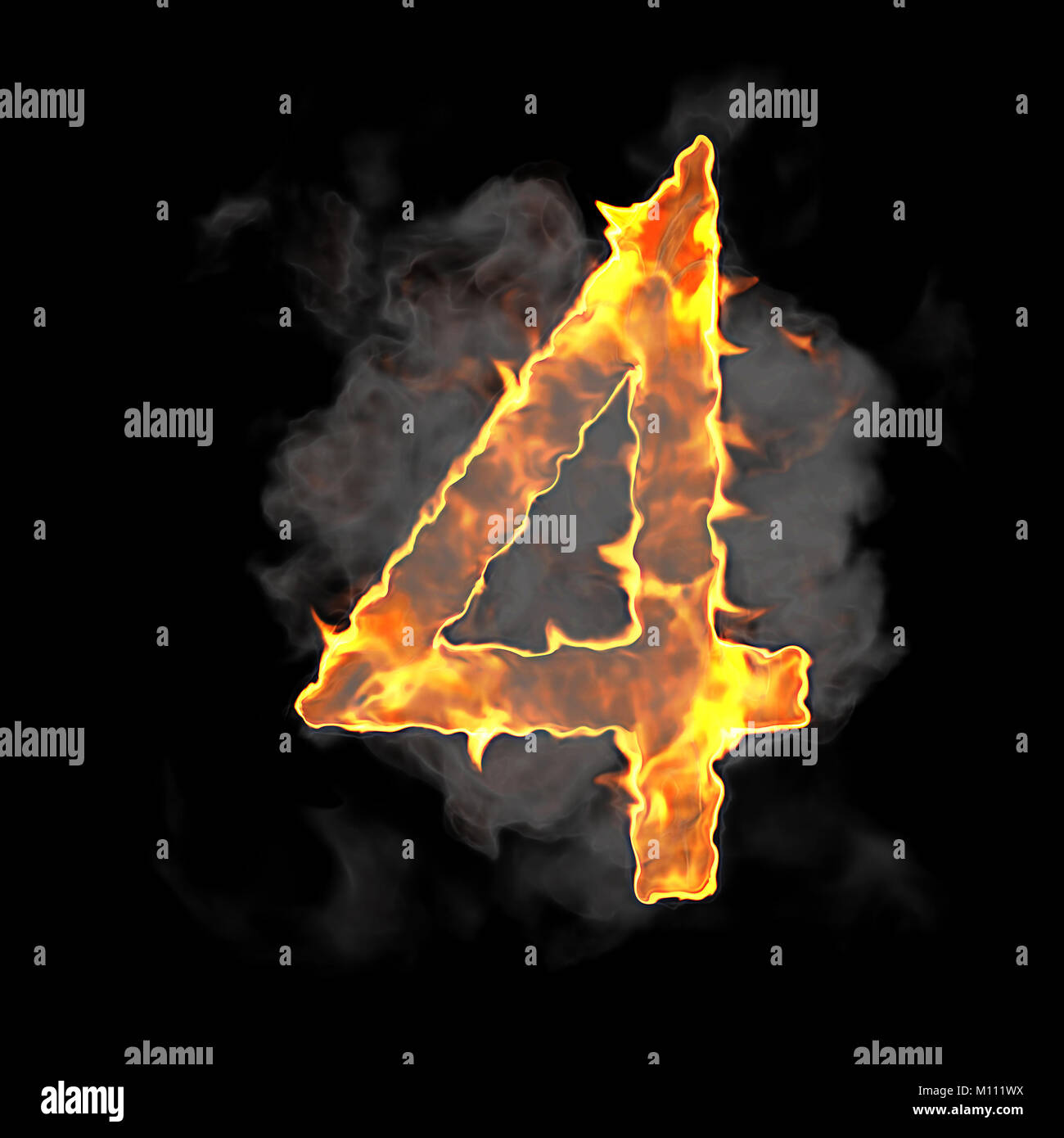 Burning and flame font 4 numeral over black background Stock Photo