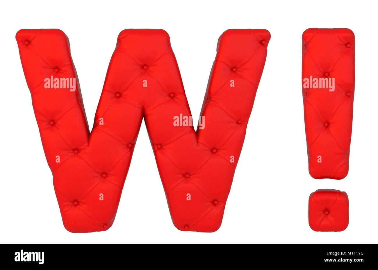 Luxury red leather font W letter and Wow mark isolated on white Stock ...