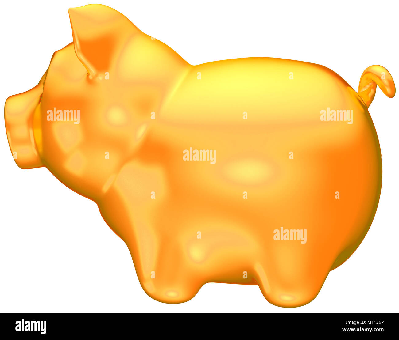 Golden piggy bank side view isolated over white Stock Photo Alamy