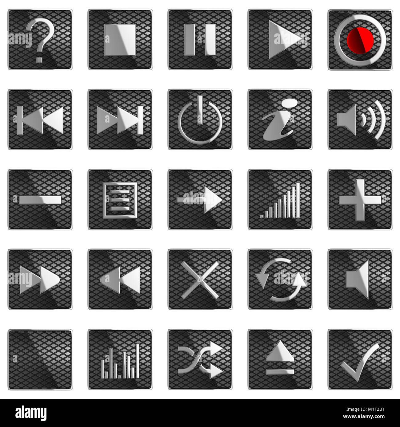 Square Control panel buttons isolated on black Stock Photo