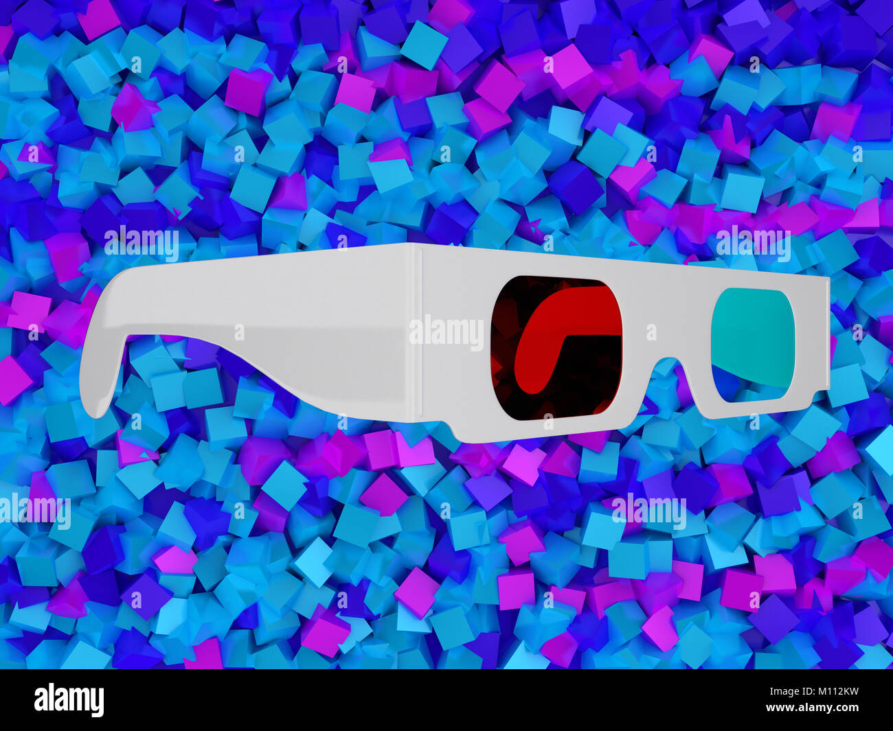 Cinema 3D glasses over colorful blocks background Stock Photo