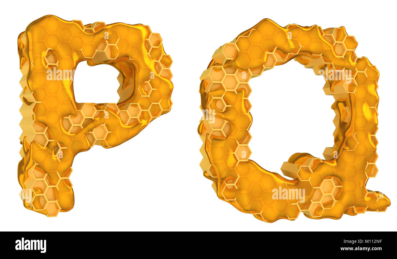 Honey font P and Q letters isolated over white Stock Photo