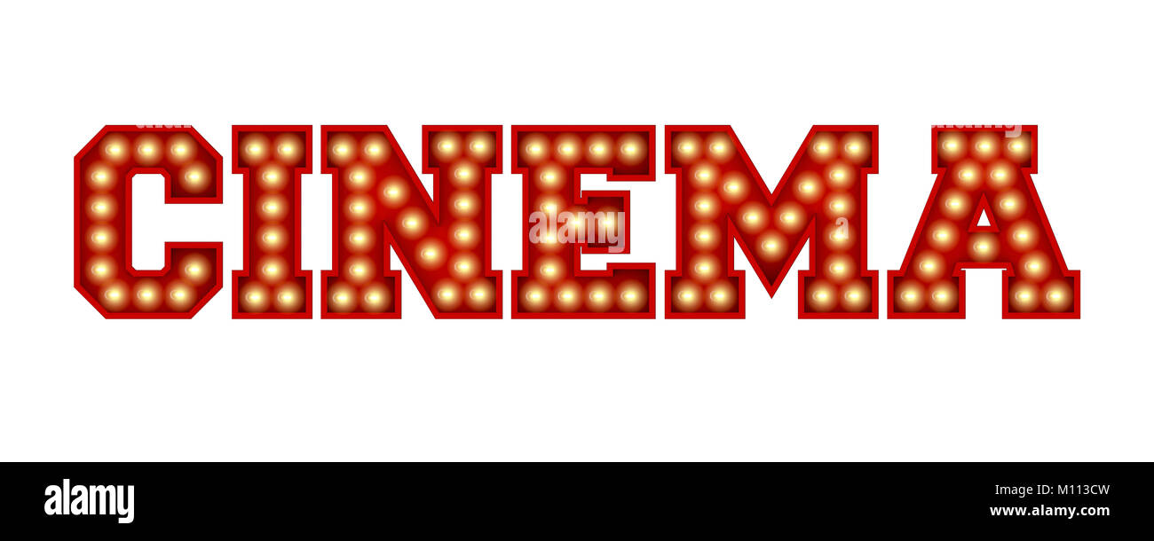 Cinema word made from red vintage lightbulb lettering isolated on a ...