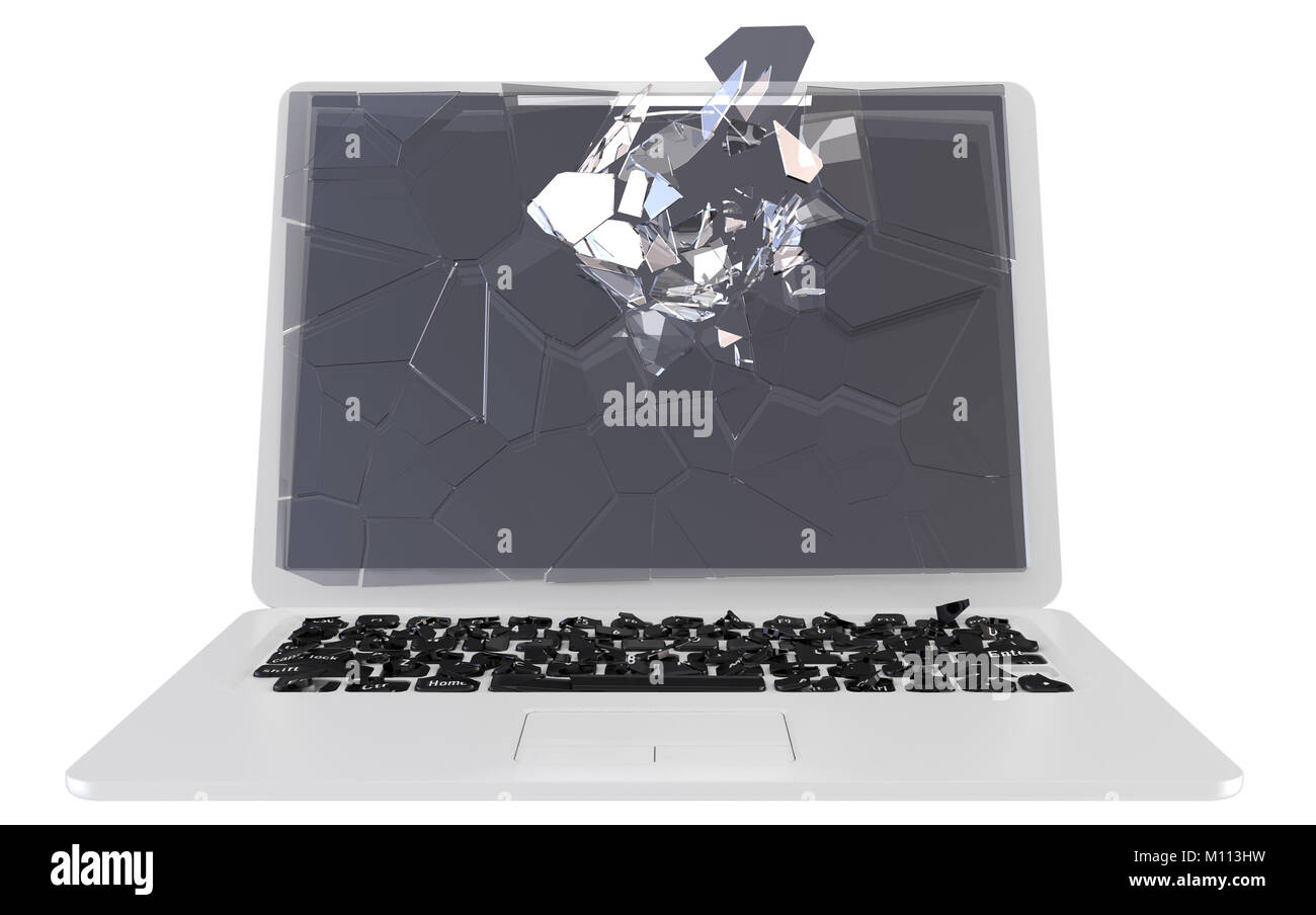 Laptop Computer damage concept - hack, trojan, virus, cybercrime. Large ...