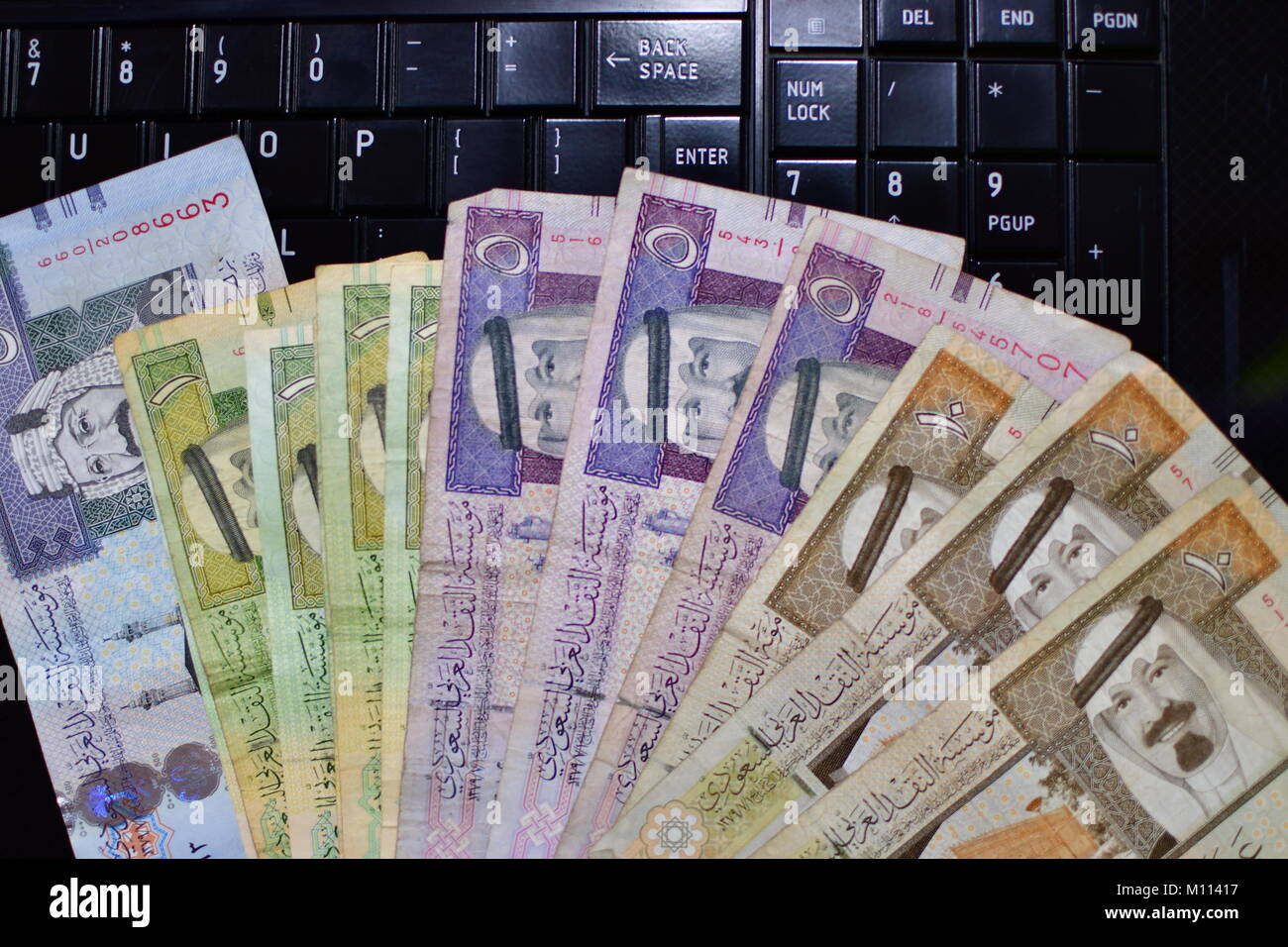 Banknotes of Saudi Arabia Riyals Stock Photo