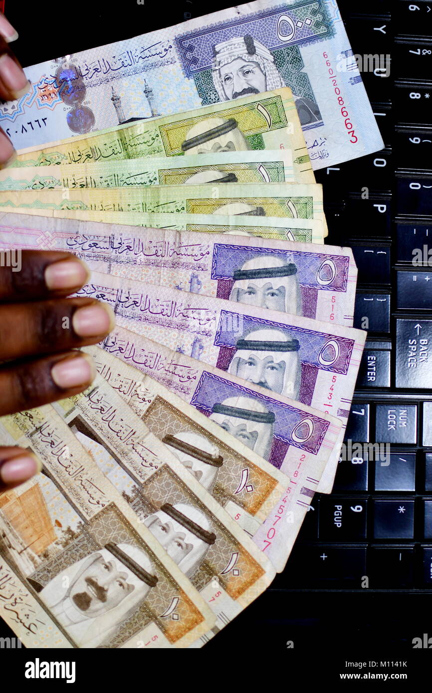 Banknotes of Saudi Arabia Riyals Stock Photo